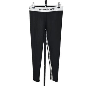 Paco Rabanne Womens Logo Tape Leggings Black Size Large